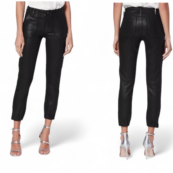 PAIGE Mayslie Cropped Coated Jogger Pants in Black Size 27 - Picture 1 of 11